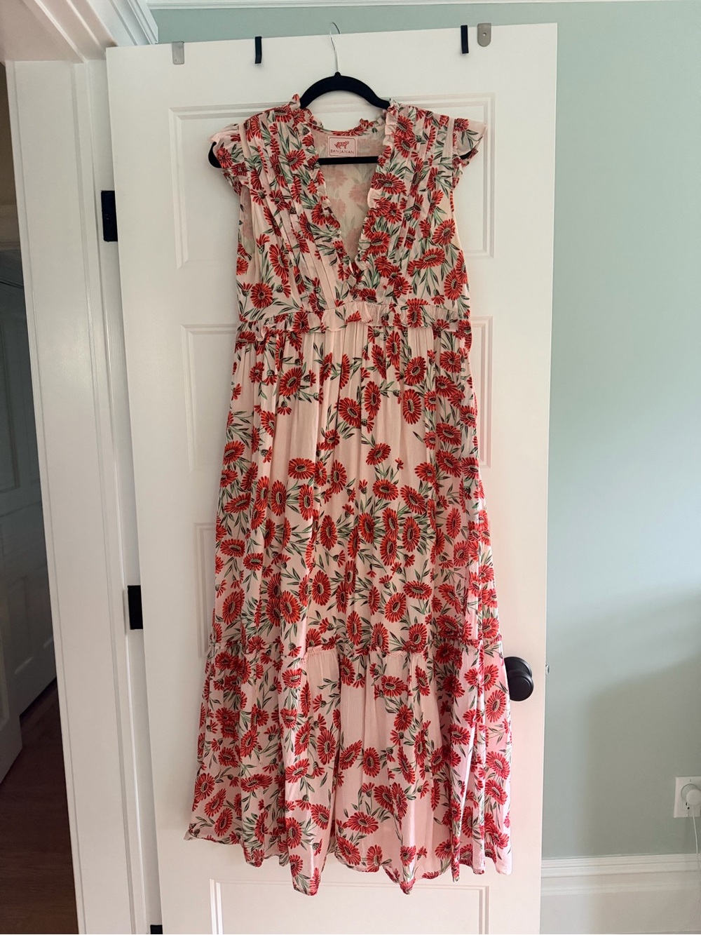 Floral V-Neck Maxi Dress in Cream and Red